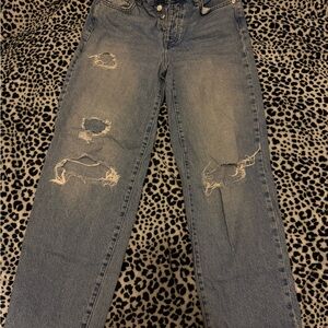 Forever 21 Distressed Straight Leg Blue Jeans
